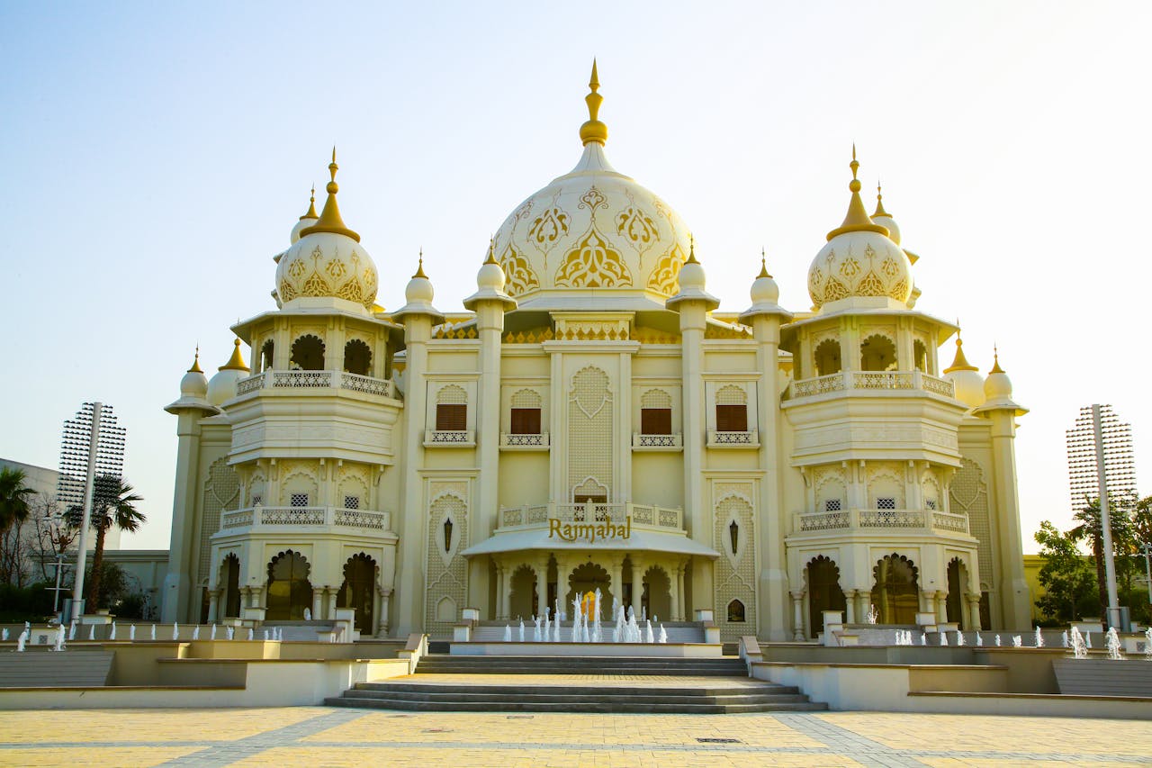 about-us-02 Stunning view of Raaj Mahal at Bollywood Parks, showcasing intricate design and cultural heritage in Dubai.